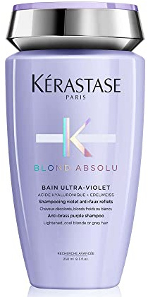 Kérastase Anti-Gelbstich Shampoo für strapaziertes und ausgeblichenes Haar, Haarbad mit Hyaluronsäure, Bain Ultra-Violet, Blond Absolu, 250 ml