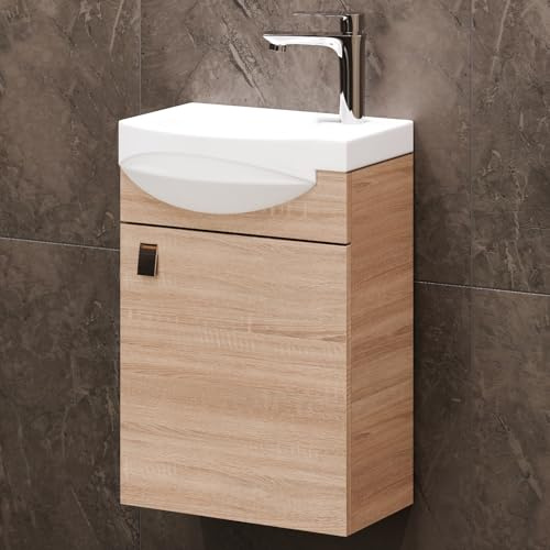 Planetmöbel Badmöbel Set Waschtisch mit Unterschrank 40 x 60 x 29 cm für Badezimmer, Gäste WC & Bad, Sonoma Eiche