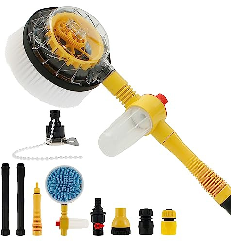 Rotierende Waschbürste 100cm Autowaschbürste mit Stiel 360° Rotierende Autopflege Waschbürste mit Seife Reservoir Hochdruck Wasserpistolen Auto Waschbürsten Set zum Waschen Autos Wänden Fenstern