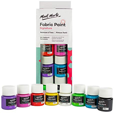 Mont Marte Textilfarben Set – 8 Stück x 20ml – Waschfeste Stoffmalfarben – Hochwertige Farben – Ideal für Kleidung, Taschen und allen Stoffen
