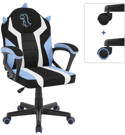 WOLTU Gaming Stuhl Kinder, Kinderschreibtischstuhl Ergonomisch mit Lehne und Armlehnen, für Kinderzimmer, mit Universalräder und Beschwerte Räder, Netzstoff, Blau