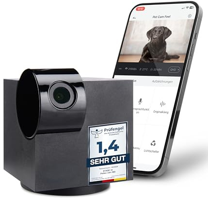 PetTec® Cam 360° Haustierkamera Hundekamera mit App [OHNE ABO-FALLE] - Katzen & Hunde Kamera Zuhause mit Bewegungserkennung & Nachtsichtfunktion - Full HD Rundumblick 360° Schwenken & Neigen - Pet Cam