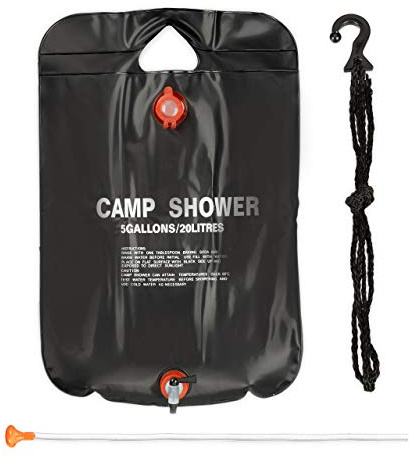 Relaxdays Campingdusche 20 l, Solardusche Camping, zum Aufhängen, faltbar, mit Handbrause, Mobile Außendusche, schwarz