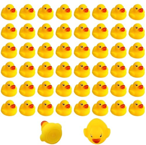 Voarge 50pcs Gummi Ducky Badespielzeug, klassisches Quietscheentchen für die Badewanne, Badespielzeug für Groß und Klein, Mini Ente Badewannenspielzeug für Dusch Geburtstags Partyartikel