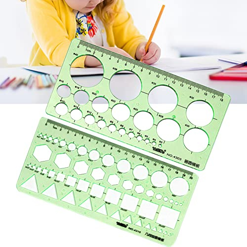 Kreisschablone, Zeichenschablone, 2 Stück Zeichenschablonen Technisches mit Kreis, Dreieck und Rechteck, Zeichnungen Schablonen, Grünes Geometrisches Schablonenlineal für Büro, Schule, Gebäude