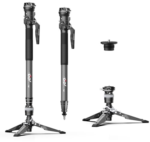 COMAN One-Click Lifting Monopod with Feet, 165cm Carbon Fiber Camera Monopod with 360° Ball Bowl Head, Tripod with Arca Quick Release for Sony Canon Nikon, DSLR, Max Load 22lbs/10kg (M1S)
