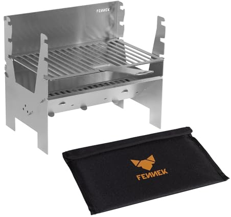 FENNEK Grill light | Ultraleicht mit nur 2,3 kg | Mobiler und steckbarer Holzkohle-Grill aus Edelstahl für Camping, Trekking, Vanlife, Garten und Outdoor Grill-Spaß