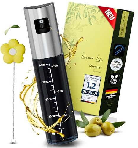 Leisure Life® | NEUEINFÜHRUNG | Hochwertiger Ölsprüher | schwarzes UV-Schutz Glas & vollmantel Edelstahl | 100% BPA frei (Obsidian Black - UV)