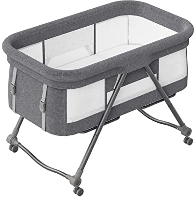 UBRAVOO Faltbares beistellbett Baby, Grab-and-go Baby Bett mit Matratze & Rädern für Neugeborene, Kinderreisebett I Kinderbett I Zustellbett, Bravo Basic, Grau