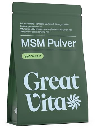 GreatVita MSM Pulver 400g - 99,9% Methylsulfonylmethan, feiner & organischer Schwefelpulver - MSM powder zum Mischen in Wasser, Saft & Smoothies - ohne Zusätze, glutenfrei & non-GMO | GreatVita