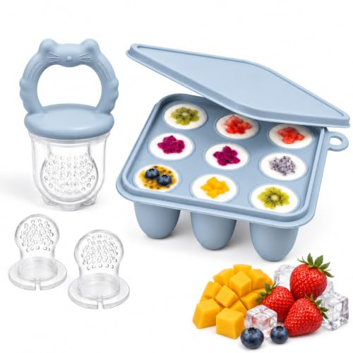 Silikon Fruchtsauger Baby ab 4 Monate, 3 Größen mit Gefrierform | S/M/L Silikonsauger für jede Babyphase｜2-mm-Öffnungen, Beißring & Selbstfütterung｜Für Obst, Püree, Joghurt und Muttermilch