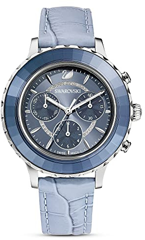 Swarovski Octea Lux Sport Uhr, Edelstahl Damenuhr mit Silberfarbenem Gehäuse und Zifferblatt, Swarovski Kristallen und Metallarmband
