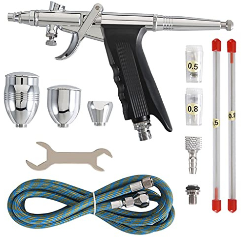 STEEIRO Airbrush-Kit, Single-Action Airbrush-Pistole Set, 0,3/0,5/0,8 mm Düsen, 2CC/5CC/13CC Becher, Trigger-Gun, Schwerkraft, Für Anfänger, T-Shirts, Kuchen, Nageldesign, Modellmalerei