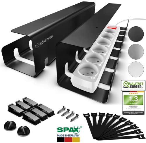 Königwerk Kabelkanal Schreibtisch fürs Kabel Management - Inkl. Zubehör - Tisch Kabelführung Kabelmanagement durch Kabelschacht - Cable Organizer Desk