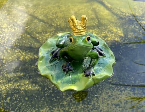 LB H&F Schwimmtier Frosch Teichfigur Froschkönig grün Blatt Miniteich Gartenteich Wasserspiel Teich Deko – Lustige Gartendeko & Geschenkidee (Frosch)