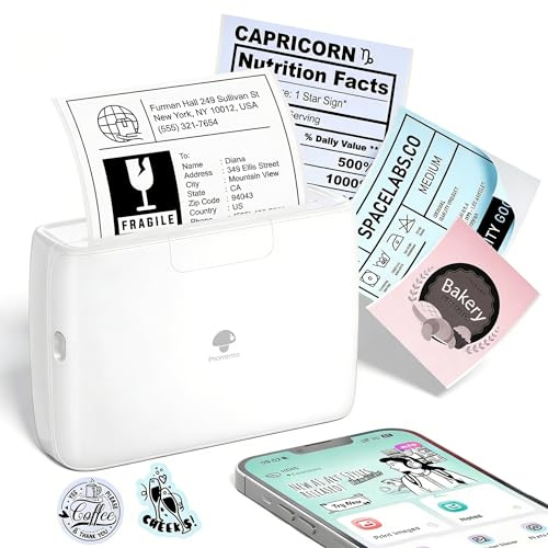 Mini Sticker Drucker für Smartphone, M04S 300 DPI Handy Etikettendrucker | 15/25/53/80/110mm Etiketten, Fotodrucker, Bluetooth Thermodrucker für Versandetiketten, Dokumente, Fotos, Studiennotizen