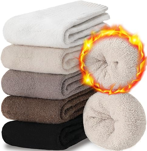 EBMORE Damen Merino Wollsocken Warme Dicke Thermosocken Wolle Socken Wandersocken Wintersocken für Damen 5 Paar