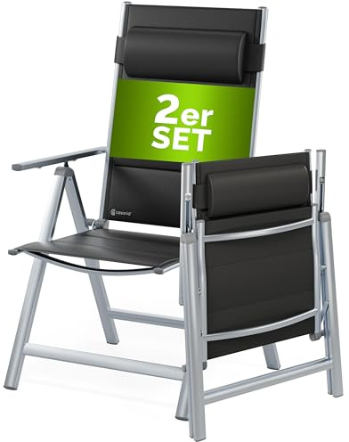 Casaria® Gartenstühle 2er Set Klappbar Gepolstert Alu 8- Fach Verstellbar 120 kg Belastbarkeit Wetterfest Outdoor Balkon Camping Hochlehner Klappstuhl