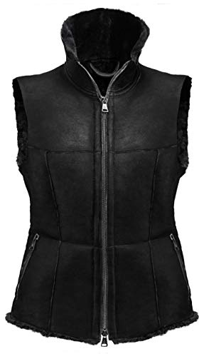 Werner Christ ® Damen Lammfellweste Weste aus echtem Lammfell, Fell, vielseitige warme Fellweste auch als Reitweste, Outdoorweste & Winterweste geeignet, in schwarz, Gr. 34