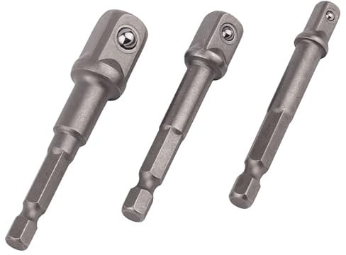 MIVOS Adapter Sechskant auf 1/4, 1/2, 3/8 Vierkant - 3 Stück Sechskant Stecknuss Adapter - Stecknussadapter - Steckschlüssel - Schraubenschlüssel Nuss Set Verbindung