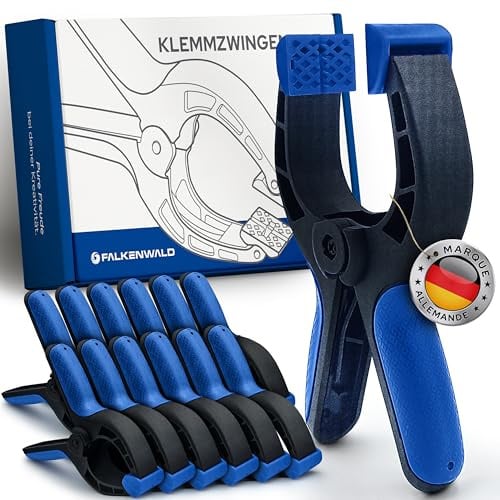 Falkenwald® Klemmzwingen 12er Set für Leimen, Pool, Fotografie mit großer Spannweite - Klemmzwinge mit hoher Spannkraft - Leimzwingen - Federklemmen - Klammern Klemme