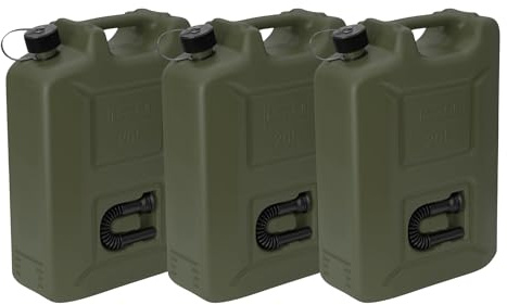 hünersdorff 802011 3er Set Kraftstoff-Kanister PROFI 20l für Benzin, Diesel und andere Gefahrgüter, Made in Germany, TÜV-geprüfte Produktion, oliv