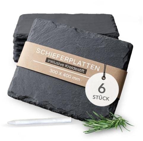 Moritz & Moritz 6 x Schieferplatte Servierplatte 30x40 cm mit Kreidestift - Schieferplatten fürs Buffet, Sushi und Käse - Perfekt zum Anrichten und als Deko