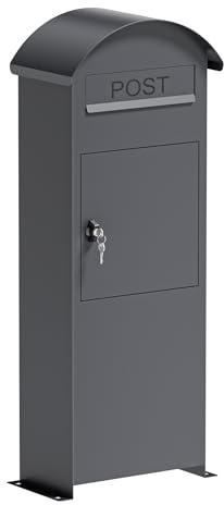 Wiltec Briefkasten anthrazit 420 x 240 x 1020 mm, Standbriefkasten zur Bodenmontage mit Schloss, abschließbarer Postkasten aus Stahl mit Dach