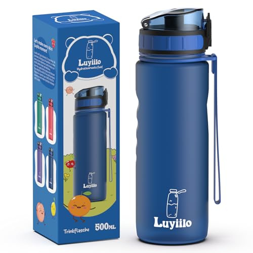 Luyiilo Kinder Trinkflasche Auslaufsicher, Sport Trinkflasche Schule für Wandern & Fitnessstudio, Kohlensäure Geeignet & BPA-Frei mit Fruchteinsatz (Blau – 500ml)