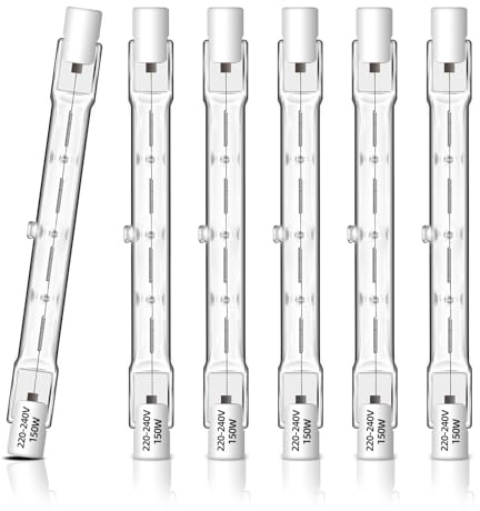 Caldarax 6 Stück R7S Halogenstab 118mm 150W 230V Dimmbar, R7s Linear Halogen 2700K Warmweiß, 2250LM, J118 Halogenlampen für Fluterlicht, Baustrahler, Stehlampen, Landschaftslichter, Arbeitsleuchten