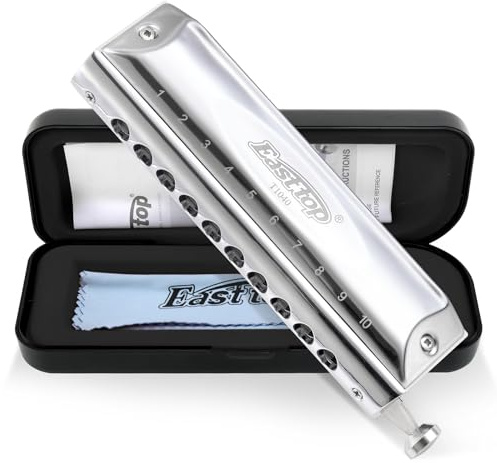 East Top Chromatische Mundharmonika C Key 10 Holes 40 Tunes Professionelle Musikinstrument für professionelle Spieler, Anfänger, Studenten, Erwachsene,als Geschenk
