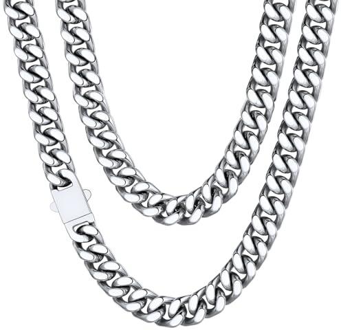 ChainsHouse Kette Herren Damen Panzerkette 5/7/9/12mm breit Miami Halskette Edelstahl Männer Gliederkette in Silber/Gold/Schwarz Kubanische Kette ohne Anhänger Schmuck Kettenlänge 46-76cm