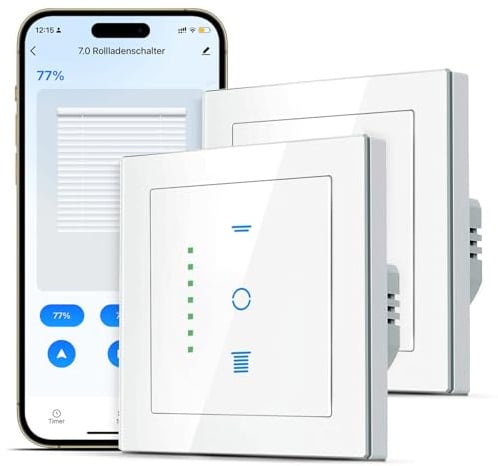 SMARTERCURRY Wlan Rolladenschalter, [7 Gen] Smart Rolladen Zeitschaltuhr, Steuerung der Rollläden/Jalousien/Markisen, Jalousien Schalter kompatibel mit Echo Alexa/Google Assistant,2 Stücke | Weiß