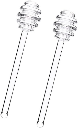 Opemg Mini-Honiglöffel, 15,2 cm, klares Glas, Honiglöffel, Sirup-Rührstab für Küche, Marmeladengläser, Nieselregen, Partygeschenke, 2 Stück
