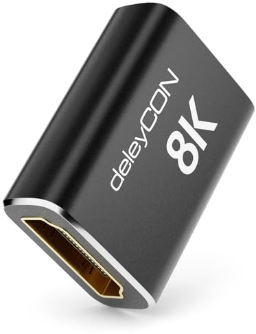 deleyCON 8K HDMI 2.1 Kupplung 48G, 8K@60Hz, 4K@120Hz - Schwarz | Ultra Highspeed Adapter Verbinder, 2K@144Hz/165Hz, eARC, HDCP 2.3/2.2, DTS:X, HDR, Dolby Atmos, TV, PS5, Xbox, Soundbar