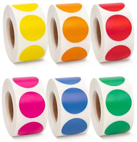 3000 Stück Klebepunkte Bunt, 25 mm Runde Punkte Aufkleber,6 Farben Punktaufkleber,Kleine Etiketten Markierungspunkte Sticker für Geschenk, DIY,Markieren, Kategorisieren,Wochenplaner(6 Rollen)