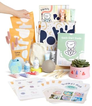Pott'd Ton Töpferset fur Zuhause fur Anfanger - Lufttrocknend. DIY Set für Erwachsene. Enthält: Lufttrocknenden Ton, Werkzeuge, Farben, Pinsel, Dichtmittel, Anleitung