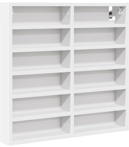 vidaXL Vitrinenschrank, Sammlervitrine 12 Ablagen, Hängevitrine Wandregal für Wohnzimmer, Glasvitrine Wandvitrine Hängeregal, Weiß Holzwerkstoff