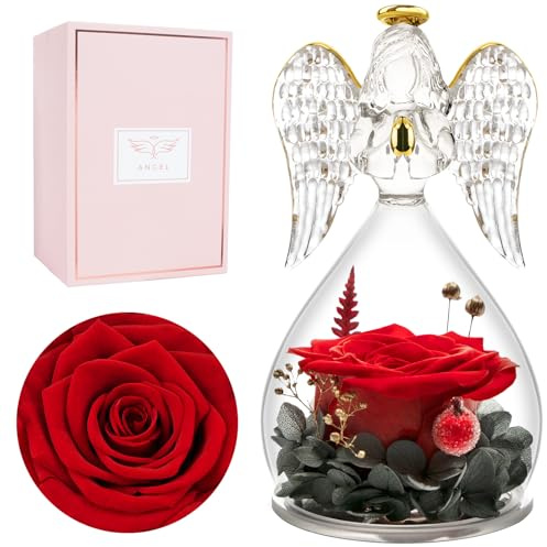 Miofula Ewige Rose Geschenke für Mama,Infinity Rosen Geschenke für Frauen,Schutzengel Geburtstagsgeschenk für Frauen,Blumen Glas Engel Mama Oma Freundin Geschenk Weihnachten Jahrestag Geschenk für Sie