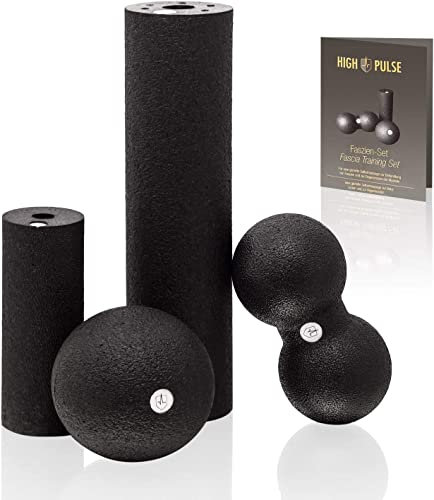 High Pulse Faszien Set inkl. 2X Mini Faszienrolle, 1x Faszienball, 1x Duoball und Übungsposter - Kombi-Set für eine gezielte, tiefenwirksame Massage von die Regeneration der Muskeln - L