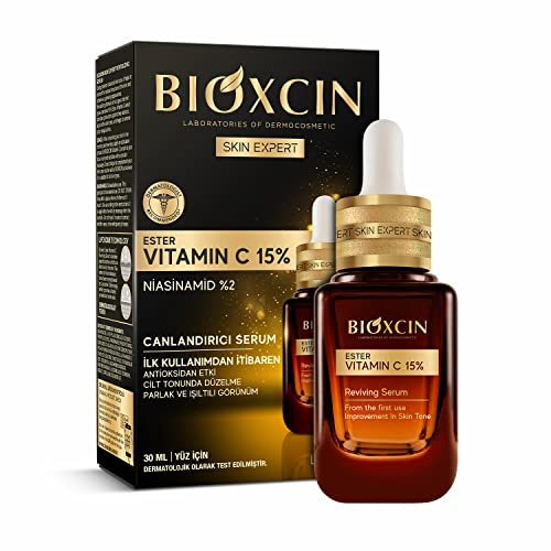 Bioxcin Vitamin C Serum 15% 30 ml – Gesichtserum mit Ester Vitamin C & Niacinamid – für ebenmäßigeres strahlendes Hautbild – Poren & Hautbarriere – alle Hauttypen