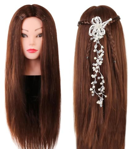 Neverland Frisierkopf 60% echthaar Übungsköpfe Frisierkopf Frisurenkosmetik Praktische Schminkpuppe mit Halter & Hairdressing Werkzeuge Zubehör Set #4