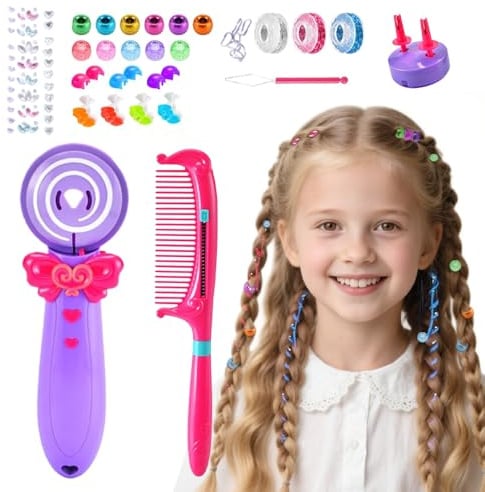 Jonuin Haarflechtmaschine Mädchen, 3-in-1 DIY Automatische Haarflechtmaschine mit Kamm, Ribbons, Beads, Stickers, Haare Flechten Maschine mit 3 Flechtstilen, Kreative Spielzeug Geschenk für Mädchen