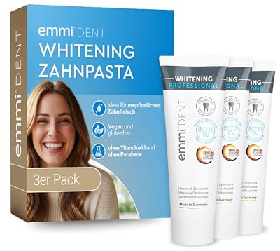 emmi-Dent Ultraschall Zahnpasta Whitening I 3x75 ml I Mikrobläschen-Formel für weiße Zähne I Sanfte Zahnaufhellung I Ideal für empfindliches Zahnfleisch I Vegan, glutenfrei & ohne Titandioxid
