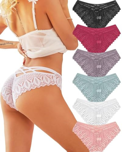 ALL OF ME 6er Pack Brazilian Slips Damen Spitze Unterhosen Sexy Unterwäsche Dessous Frauen Panties Brasilien Underwear Women Bikini Mehrpack