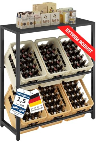 STEELSØN Macondo Getränkekistenregal mit Ablage – stabiles & platzsparendes Getränkeregal für 6 Kisten –Kistenregal Schwarz Metall – Kastenständer für Getränkekisten & Obst – Bierkisten Regal