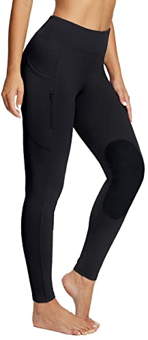 baleaf Damen Reithose Winter Reitleggings Kniebesatz wasserabwiesend Thermoleggings gefüttert mit Handytasche für Frauen Mädchen Schwarz L