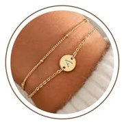 TINGN Armband Damen Gold Silber, 18K Gold/Weißgold Vergoldet Zwei in Einem Armband mit Buchstaben Monogramm Scheiben Armbänder Geschenke für Teenager Mädchen, Geburtstagsgeschenke für Frauen Freundin