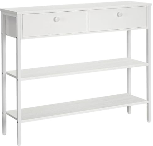 HOOBRO Konsolentisch, Flurtisch mit Schublade und 2-stufigen Ablagefächern, Sofatisch mit stabilem Metallgestell, 100 x 24 x 80 cm, für Eingang, Flur, Wohnzimmer, Weiß EWW32XG01