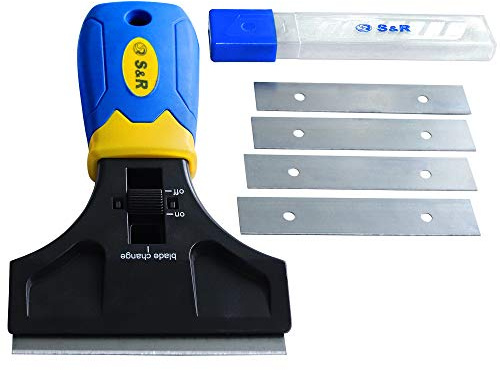S&R Schaber 147 mm mit 5 Klingen SK5 Kleberentferner Vignetteschaber Glasschaber Kochfeldschaber Glaskeramik-Schaber | Kratzer Farbenentferner